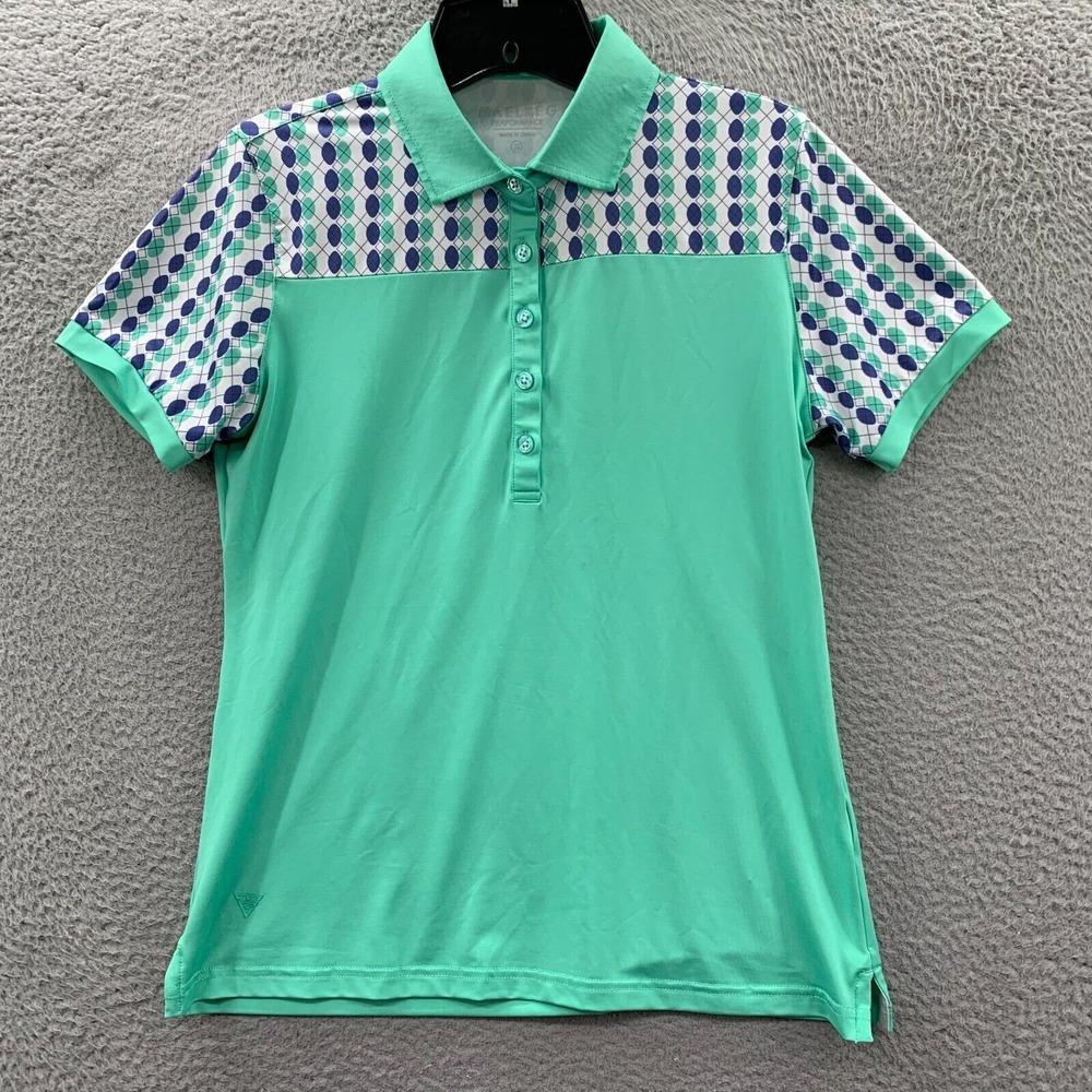 MAELREG Polo Shirt Womens Small Top Short Sleeve White Blue Performance